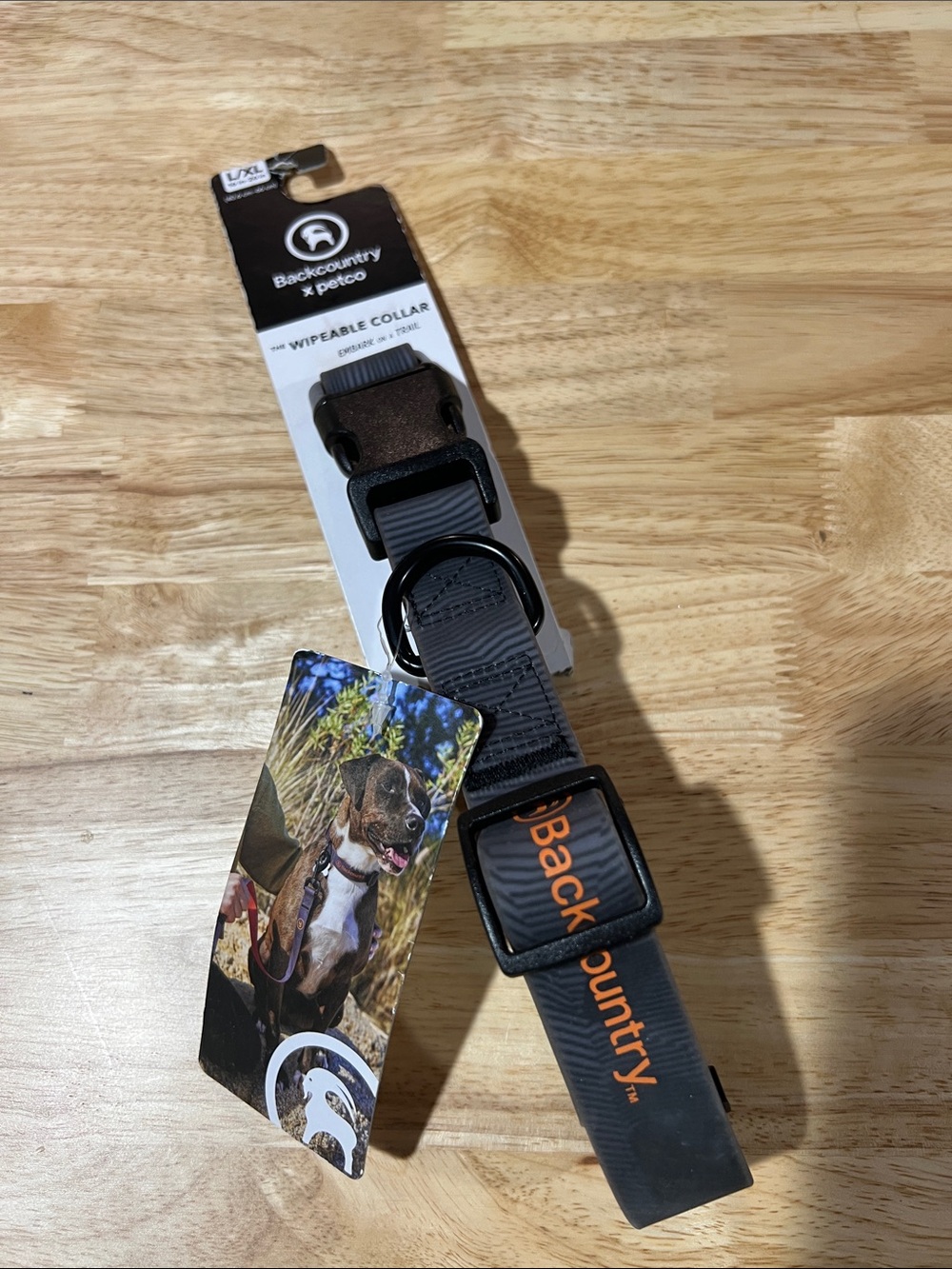 Wipeable Dog Collar - Gray with Orange Logo map design L/XL 16-26” z98